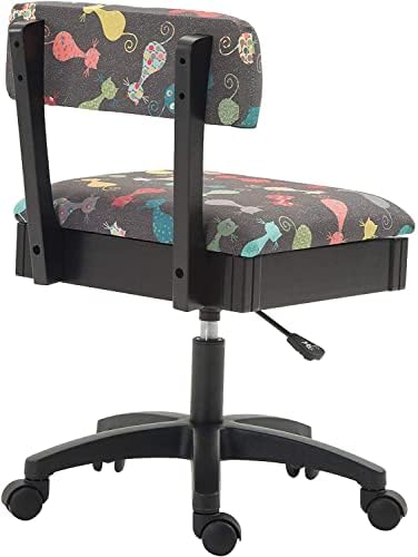 Хидравличен стол за шиене и Бродерия Arrow H6103 с Регулируема височина, с Място за съхранение под Седалката и Печатни Кърпа Сива Котешка Плат