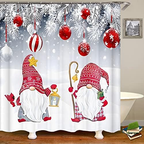 Apqdw Коледна Завеса за Душ под формата на Джудже, Селски Червена Завеса под формата на Бизон, Коледна Завеса под формата на Снежинки