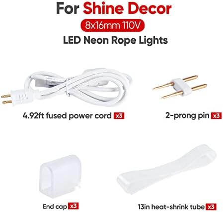 Комплект Decor Shine включва Комплект захранващия кабел с Топъл комплект неонови веревочных тела с дължина 30 м / фута 98,4