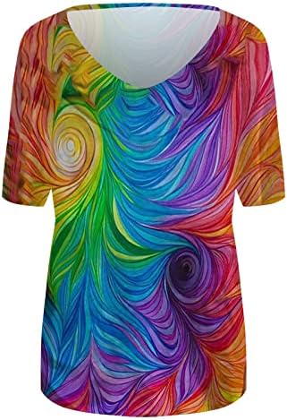 Блузи с V-образно деколте За момичета, Тениски с къс Ръкав, С Цветя Абстрактни Графики, Свободно Намаляване, Върхове Оверсайз 2023