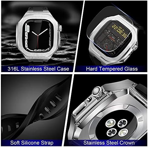 Комплект модификация TEXUM Силиконов каучук + метален калъф за Apple Watch Band 45 мм 40 мм 41 мм 44 мм Каишка за часовник iWacth