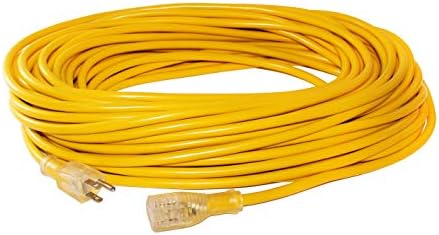 Удължителен кабел на захранването на дължина 100 метра за работа на открито и в закрити помещения за тежки условия на експлоатация 10 калибри /3 клипса SJTW (жълт) Избеле