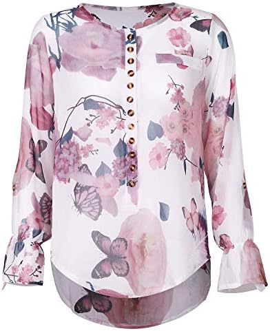 Andongnywell / Дамски Ежедневни Ризи с Флорални принтом, V-образно деколте, Къс ръкав, Блузи, Свободни Блузи, Тениски С V-образно