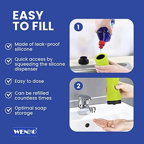 Wenko Лесно За измиване с отжимом, многократна употреба Течен препарат за миене на съдове и Сапун за ръце за Кухня и Баня, Опаковка на маса, 2,4 x 2,4 x 5,5 см, Зелен