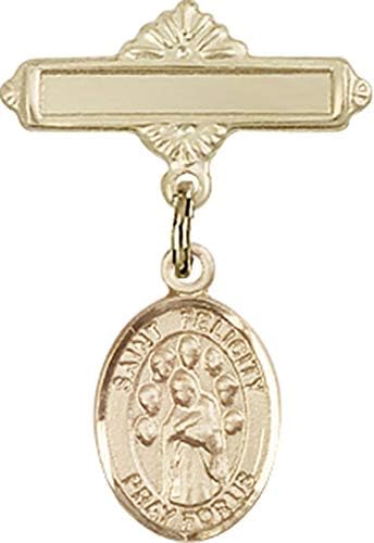 Детски икона Jewels Мания с чар Свети Фелисити и полирани игла за бейджа | Детски иконата със златен пълнеж с чар Свети Фелисити