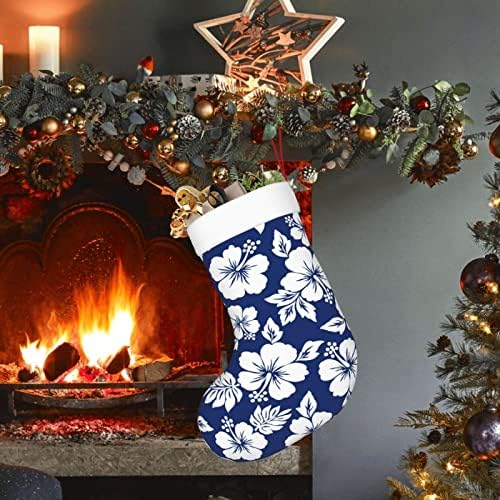 Коледни Чорапи Augenstern Синьо, Тъмно Синьо С Шарките На Хибискус, Двустранни Чорапи За Окачване На Камина.