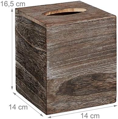 Relaxdays, Подовите настилки са от хартия, Дървен Опаковка, размер на опаковката: 16,5x14x14 см, Кафява Кутия за салфетки във формата на куб с квадратна прибира основание 16,5x14