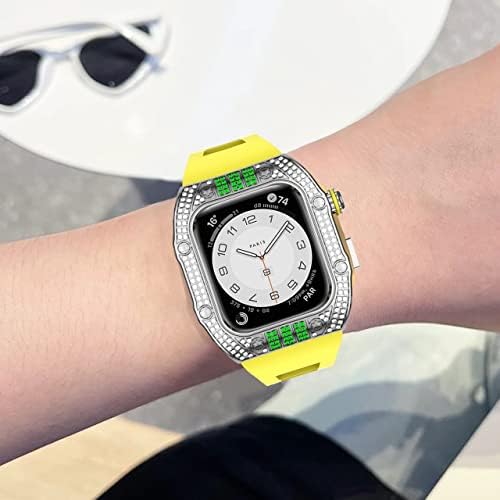 BHOLSA Луксозна диамантена калъф за Apple Watch Band 45 мм, серия 8 7 6 неръждаема стомана, iWatch серия 6 5 4 SE 44 мм, Комплект