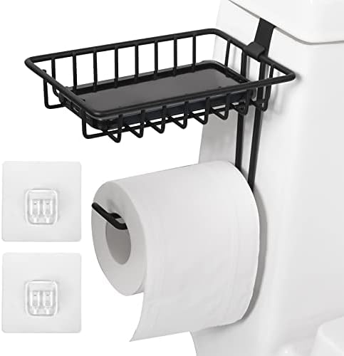 Държач за тоалетна хартия над бака Toliet с рафт за телефон, стойка за ролка Тоалетна хартия в банята, Матово Черно, Монтиране на