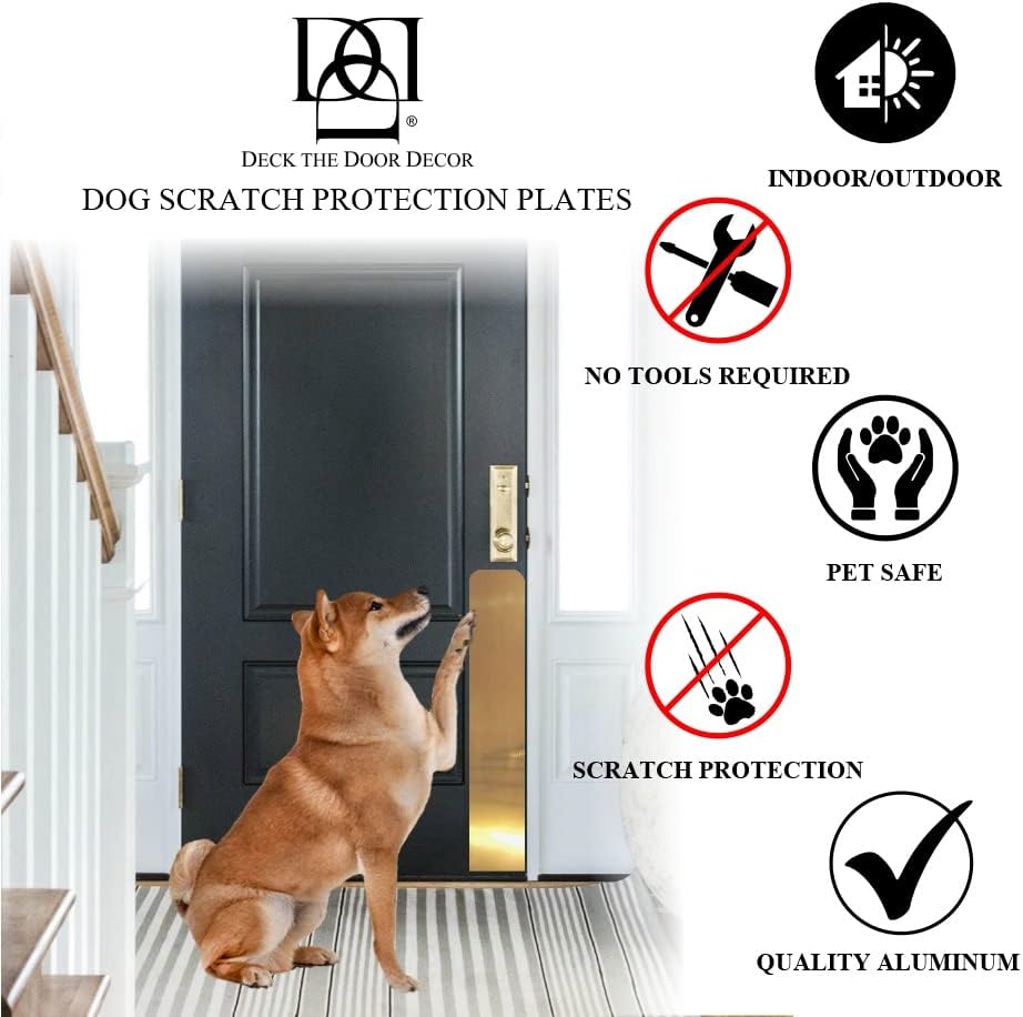 Decor the Door Decor | Защитна плоча за врати от кучешки драскотини (4x22 инча) и накладка за краката (8x34 инча) - Лепкава закопчалка