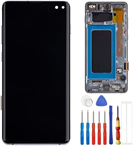 E-yiiviil Super Amoled дисплей, съвместим с Samsung Galaxy S10 Plus S10 + SM-G975U SM-G975W 6,4инчов LCD дисплей със сензорен екран в колекцията с инструменти + frame (син)