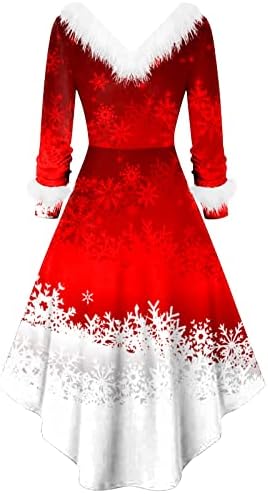 Секси Коледна рокля в стил Мозайка, Есенни рокли за жени с Дълъг Ръкав и V-Образно яка, Коледни Елегантна Асиметрична Вечерна Рокля