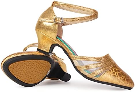 HIPPOSEUS/ Дамски обувки за танци балната зала със злато пръсти, блестящи обувки с пайети За Сватбени партита, Обувки за Танго и самба, модел N302, размер на 6,5 B (M) САЩ