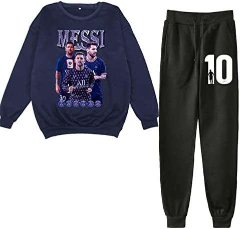 VIUSHE/Пуловер Messi за момчета и Момичета, Hoody-Спортен Костюм, Върхове с кръгло деколте и дълги ръкави и Панталони за Джогинг,