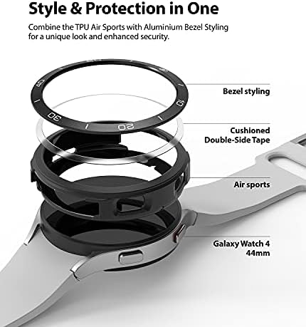 Ringke [Air Sports + Стил безеля] е Съвместим с Samsung Galaxy Watch 4 44 mm, Гъвкави устойчив на удари калъф от TPU със самозалепваща
