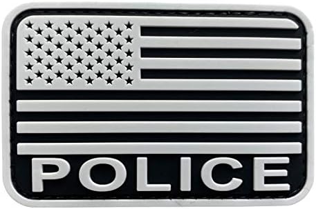 Нашивка с полицейски флага uuKen от PVC, Каучук, в Черно и бяло, 2x3 инча, с цип за плетене на една кука Отзад за Шапки, Тактически
