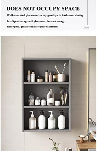 Стенен Органайзер за грим NIZAME, Тоалетка от алуминий, с дебелина 0,8 мм, 2-3 Големи места за съхранение, монтиран на стената Окачен шкаф за баня без дупки (Цвят: Сив, разм?