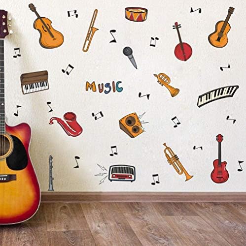 TOARTi Цветна Музикална Стикер на Стената (34 бр.), Атрактивен Музикален Инструмент с Китара, Стикер с Музикална Нота за Класната