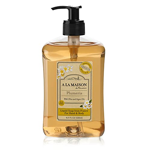 Течен сапун за ръце A LA MAISON Plumeria - Естествен Овлажняващ сапун е Тройно Френски мелене (Опаковка от 3 бутилки от по 16,9
