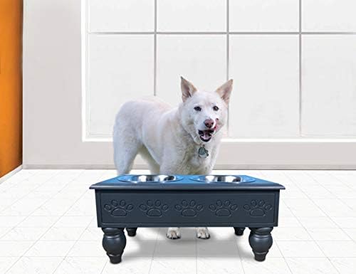 Культовая Дървена двойна ресторант за домашни любимци Sassy Paws Raised с мисками от неръждаема стомана за кучета в Различни размери и цветове (сив графит - 64 грама)
