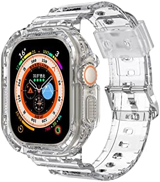 Калъф BNEGUV Sport с прозрачна лента за Apple Watch Series 8 49 мм, Ультрапрозрачный силиконов калъф-броня, каишка iwatch 8 Correa