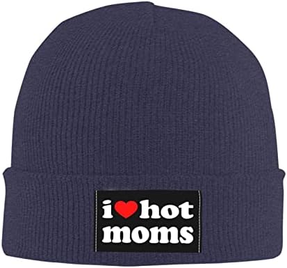 Забавни Подаръци I Love Hot Moms I Сърце за най-Горещите Майки, Черна Шапчица-Бини за Мъже И Жени, Топлите Шапки, плетени калъф