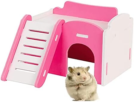 YUEKUA Стълба за хамстери в средиземноморски стил, Розово Къща Е идеален за дъвчене дребни животни, като джудже хомячки и мишка,
