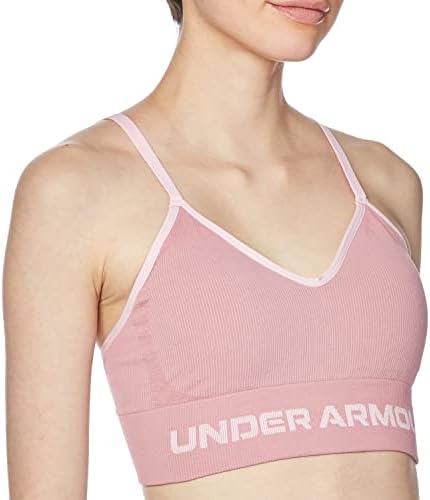 Жена, Безшевни спортен сутиен Under Armour UA с ниско Диференцирани линия на ребрата - 1373870-697 - Розово Еликсир/Розова захар