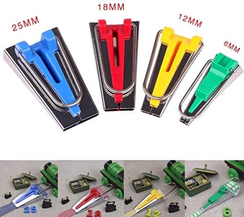 DOITOOL Шевни наклонени ленти Комплект от 4 Размера Fabri Bias Tape Maker Kit 6 мм, 12 мм, 18 мм, 25 мм, Комплект инструменти за капитониране на собствените си ръце (различни цветове)