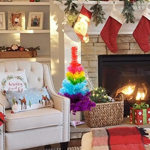 Мини-Настолна Елха от PVC-материал Малки Изкуствени Коледни Елхи със Смесен Цвят на Дъгата bg Girls Ornament