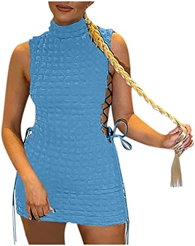 Плажни рокли Fragarn за жени 2023, Женствена Рокля с шал яка подпора, Однотонное, Сращивающее Бандажное Рокля Без Ръкави, с мирис