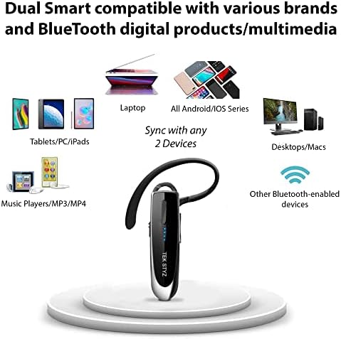 Слушалки TEK STYZ, съвместима с Samsung Galaxy M32 5G, безжична слушалка-подложка Bluetooth 5,0, водоустойчив IPX3, два микрофона, намаляване на шума (черен /сребърен)
