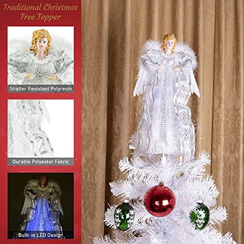 Deli Creations 12-Инчов led Topper за Коледната Елха във формата на Ангел, Декорация За Дома с Подсветка На Върха на Дървото, На
