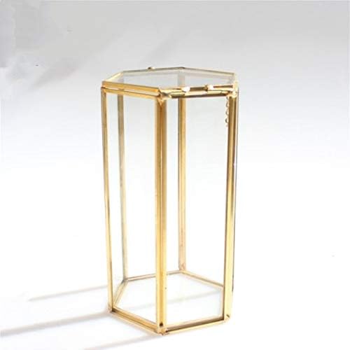 Anncus Чиста Мед Злато Европейската шестостенни Мида Геометрична Стъклена Цвете Стая Ins Стъклена Четка За Грим Тоалетка Кутия за съхранение - (Цвят: 11,5x11,5x21 см)