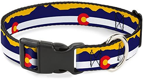Яка с пластмасов клипс с катарама - Флаг Колорадо/Силует на планината Жълто - Ширина 1 сантиметър - Подходящ за шията 11-17 инча - Средно