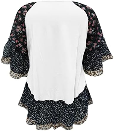 Дамска Риза с дълъг ръкав, Дамски Модни Тениска с Леопардовым Принтом и Цветисти Принтом, Тениска със Средния ръкав и V-образно