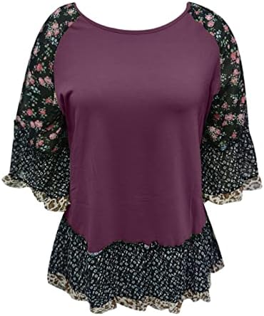 Дамска Риза с дълъг ръкав, Дамски Модни Тениска с Леопардовым Принтом и Цветисти Принтом, Тениска със Средния ръкав и V-образно