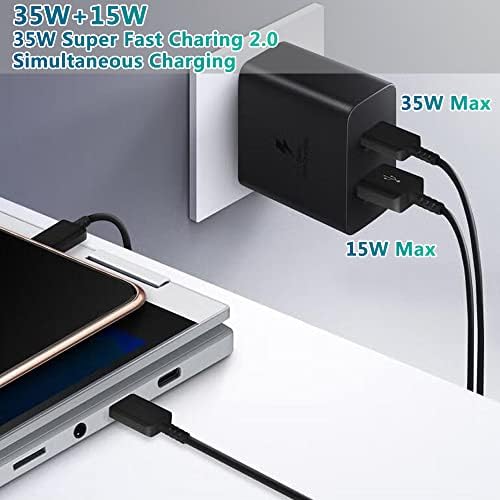 Samsung 35 W Двухпортовое монтиране на зарядно устройство, USB C Адаптер, (35 W + 15 W) Сверхбыстрое зарядно устройство Samsung