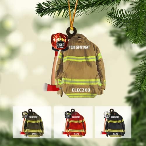 IZI POD Персонализирани Пожарникар Украшение Плоска Форма, Изработени по Поръчка Пожарникари Коледна Украса Подаръци за Пожарникар, Пожарогасител (Проект 1)