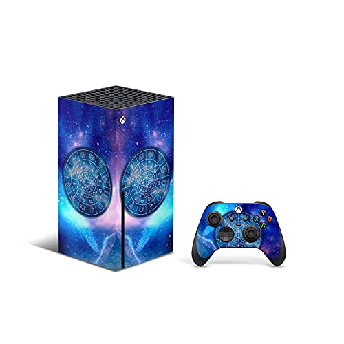 ZOOMHITSKINS, който е Съвместим за Xbox Series X Кожа, Корица Series X Skin, Синьо-лилави Хороскопи Нощно небе Cosmos Universe, Издръжлив и лесен, винил 3 М, лесен за инсталиране, Произведено в
