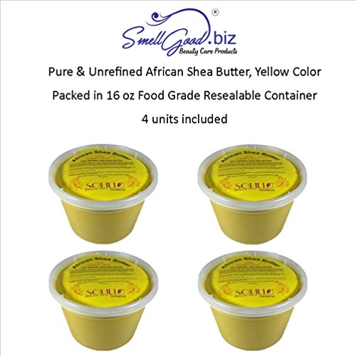 SmellGood - Чистото нерафинирано африканско масло от шеа, естествено, ръчно изработени, жълт цвят, опаковани в хранително-вкусовата плик контейнер с капацитет от 16 унци?