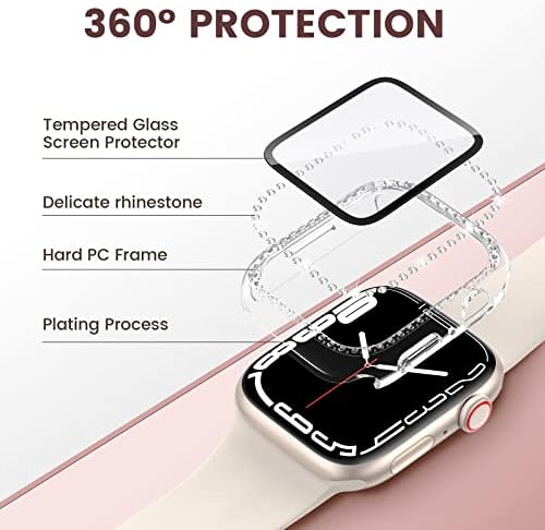 Калъф Goton Bling, който е Съвместим за Apple Watch Case Series 7 41 мм, с диаманти, Твърд Защитен калъф за екрана, Броня с фолио