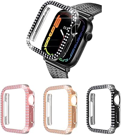 Комплект от 3 позиции за носене в продължение на часове Блинг твърд калъф за екран, който е съвместим с фолио Apple Watch Серия