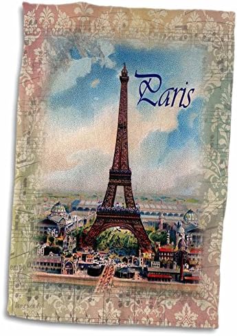 3D Изображение на Айфеловата кула във формата на рози В Стария Нотном лист с Надпис Paris с Кърпа за ръце 15 x 22