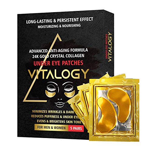 Vitalogy - Петна под очите тъмни кръгове, и бръчки | анти Стареене на маска от 24-каратово злато, подложки за отекших очите и торбички | Колаген маска за очи с натурални ете