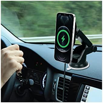 Закопчалка за безжичното зареждане iHome Magnetic Car Dash Mount, 10 W, за iPhone 12/13, съвместим с чехлами MagSafe (черен)