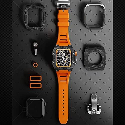 KAPPDE Луксозен Комплект ленти от въглеродни влакна за Apple Watch 8 7 45 mm 6 5 4 se 44 мм, гумен ремък, комплект за промяна на