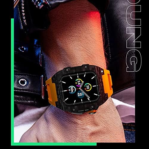 KAPPDE Луксозен Комплект ленти от въглеродни влакна за Apple Watch 8 7 45 mm 6 5 4 se 44 мм, гумен ремък, комплект за промяна на собствените си ръце за iWatch 44 мм 45 мм (Цвят: 10 мм Златна з
