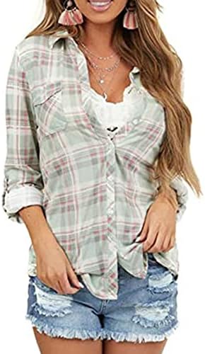Дамска Блуза OVERMAL Pliad, Ежедневни Лека Дишаща Тениска с дълъг Ръкав, Реколта Риза С яка, Модерна Решетка