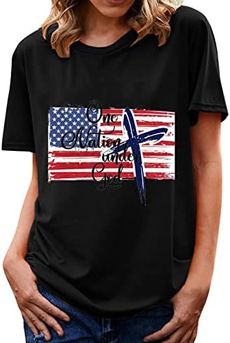 lcepcy Дамски Тениски На Деня на Независимостта С Писмото Принтом, през Цялата Деколте, Къс Ръкав, Американски Флаг, Графични Тениски
